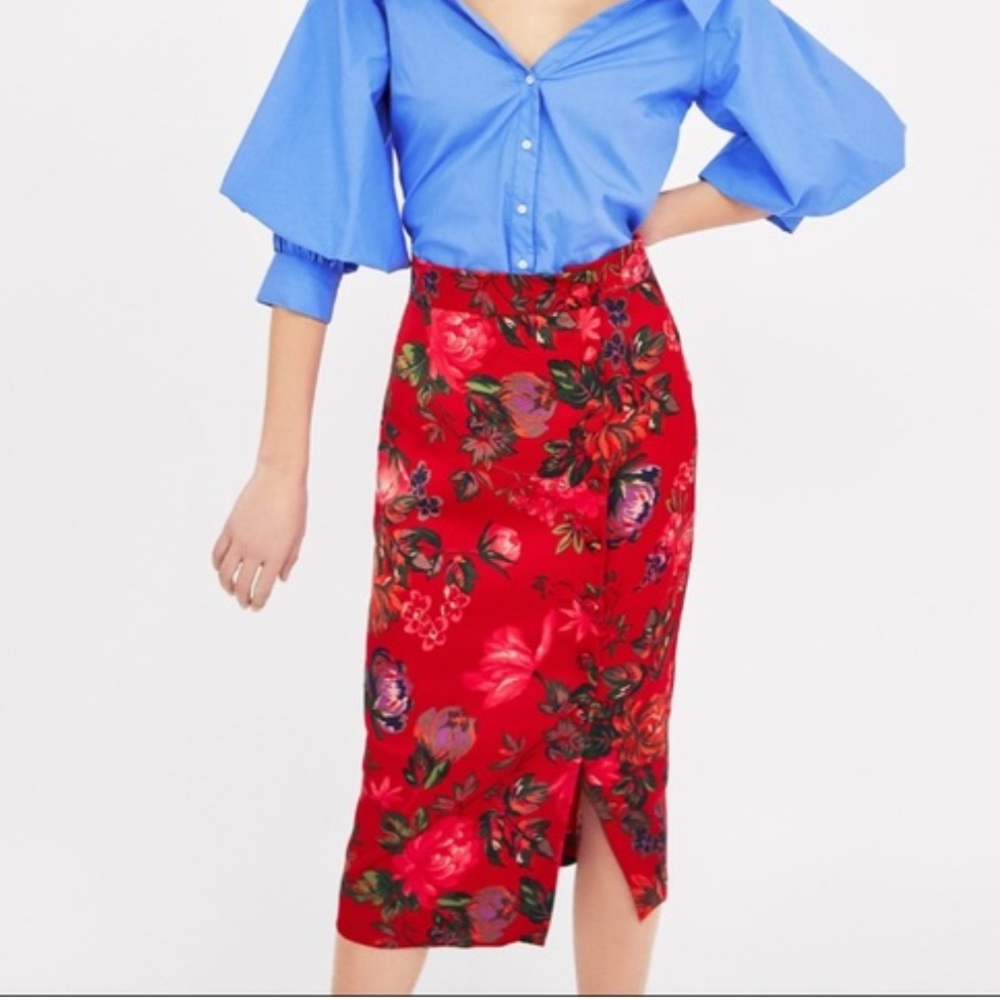 Zara Red Midi Pencil Skirt for Cocktail